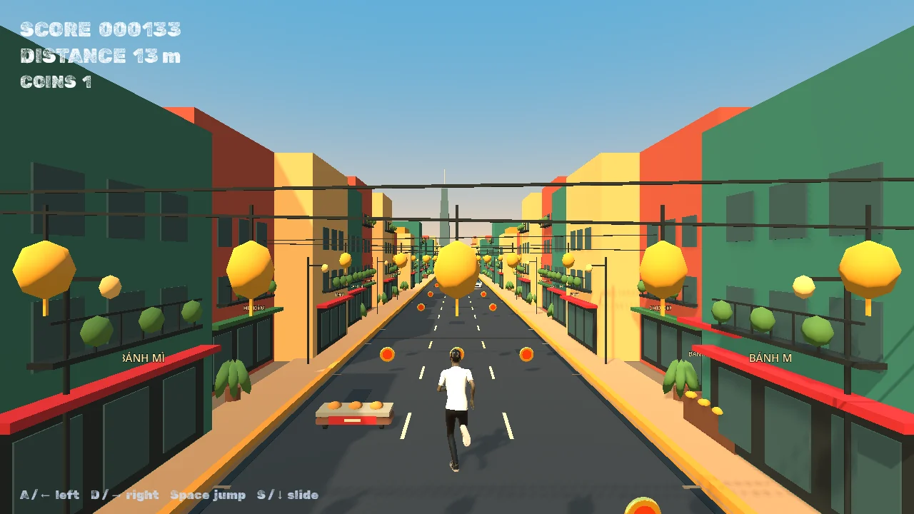 Captured American Escape gameplay in Vietnam, with a runner and lantern-lined streets